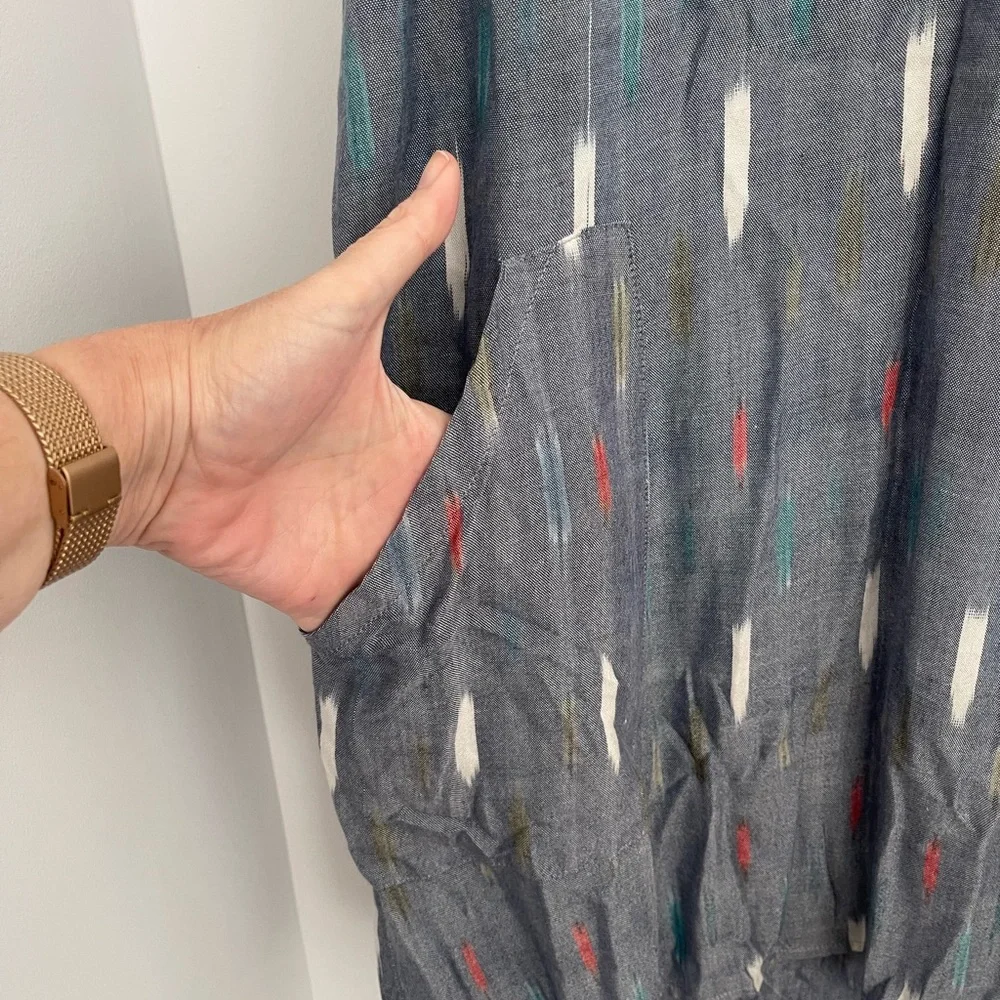 Faherty Ikat Easy Tunic Dress 100% Viscose Boho Beach Coverup Pockets Size L - Picture 5 of 7